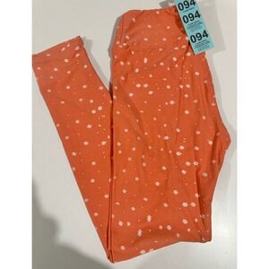 LuLaRoe Coral Orange Floral Daisy Print Leggings One Size OS Buttery Soft Womens